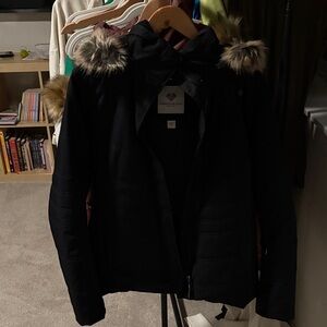Obermeyer Black Puffer Jacket with Fur Trim